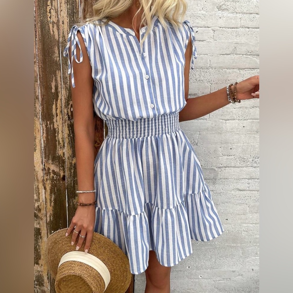 NWOT SHEIN Blue and White Striped Sleeveless Dress